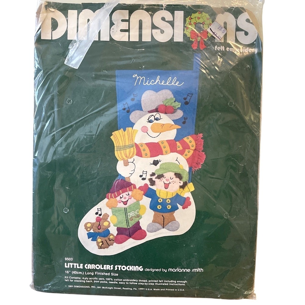 Dimensions Little Carolers Snowman Christmas Felt Stocking Kit 1983 Embroidery